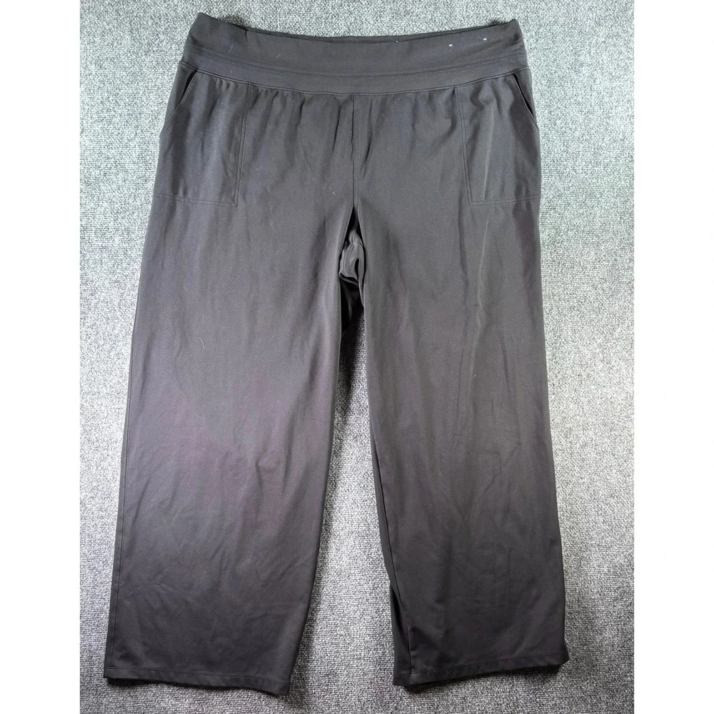 Athleta Crop Yoga Pants Womens 1X Black Wide Leg Pockets Plus Size Athleisure